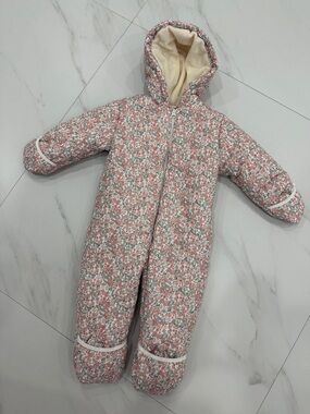 NWT Floral Pink Hooded Baby One-Piece Snowsuit with Cream Lining